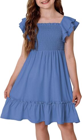 Girls Summer Dresses Tween Short Sleeve Formal Flower Girl Dress Teen Sundress Size 6-15 Years Old in Saudi Arabia