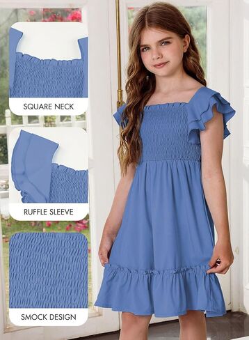 Girls Summer Dresses Tween Short Sleeve Formal Flower Girl Dress Teen Sundress Size 6-15 Years Old in Saudi Arabia