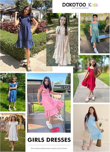 Girls Summer Dresses Tween Short Sleeve Formal Flower Girl Dress Teen Sundress Size 6-15 Years Old in Saudi Arabia