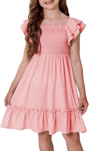 Girls Summer Dresses Tween Short Sleeve Formal Flower Girl Dress Teen Sundress Size 6-15 Years Old in Saudi Arabia