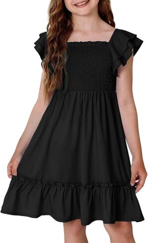 Girls Summer Dresses Tween Short Sleeve Formal Flower Girl Dress Teen Sundress Size 6-15 Years Old in Saudi Arabia