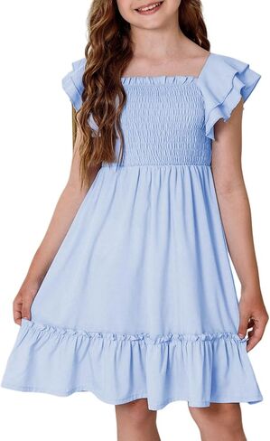 Girls Summer Dresses Tween Short Sleeve Formal Flower Girl Dress Teen Sundress Size 6-15 Years Old in Saudi Arabia