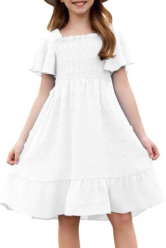 Girls Summer Dress Tween Short Sleeve Polka Dot Teen Girl Party Dress Size 6-15 Years in Saudi Arabia