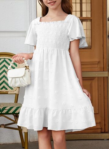 Girls Summer Dress Tween Short Sleeve Polka Dot Teen Girl Party Dress Size 6-15 Years in Saudi Arabia