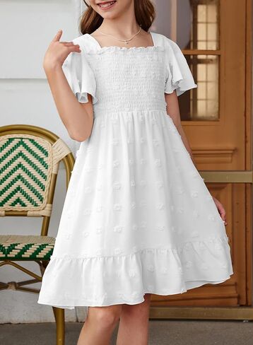 Girls Summer Dress Tween Short Sleeve Polka Dot Teen Girl Party Dress Size 6-15 Years in Saudi Arabia