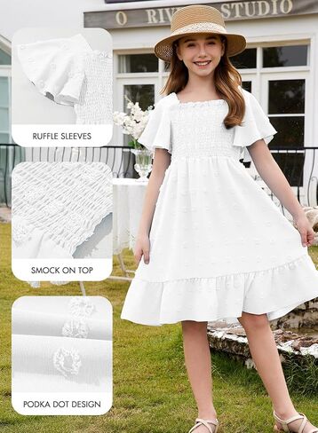 Girls Summer Dress Tween Short Sleeve Polka Dot Teen Girl Party Dress Size 6-15 Years in Saudi Arabia