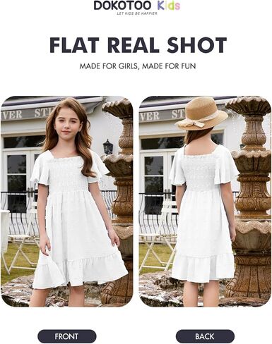 Girls Summer Dress Tween Short Sleeve Polka Dot Teen Girl Party Dress Size 6-15 Years in Saudi Arabia