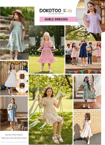 Girls Summer Dress Tween Short Sleeve Polka Dot Teen Girl Party Dress Size 6-15 Years in Saudi Arabia