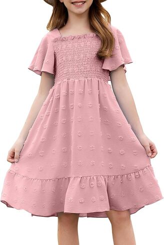 Girls Summer Dress Tween Short Sleeve Polka Dot Teen Girl Party Dress Size 6-15 Years in Saudi Arabia