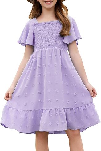 Girls Summer Dress Tween Short Sleeve Polka Dot Teen Girl Party Dress Size 6-15 Years in Saudi Arabia