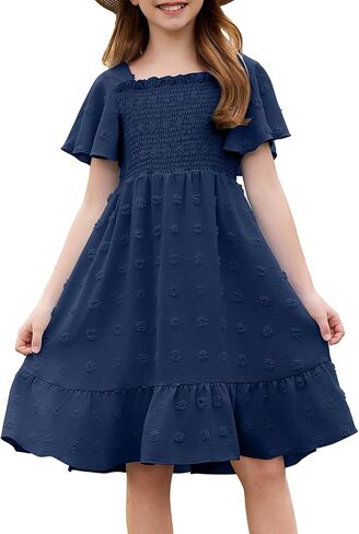 Girls Summer Dress Tween Short Sleeve Polka Dot Teen Girl Party Dress Size 6-15 Years in Saudi Arabia