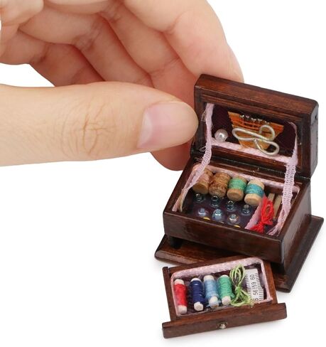 Cutemini Dollhouse Accessories Miniature Sewing Tool Kit 1:12 Sewing Room Accessories Sewing Basket Simulation Model Dollhouse Decorations (C) in Kuwait