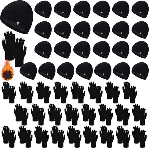 Winter Beanies Hat Gloves Bulk Set for Men Women Knit Snow Skull Cap Warm Touchscreen Gloves Warm Gift for Homeless in Saudi Arabia