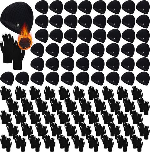 Winter Beanies Hat Gloves Bulk Set for Men Women Knit Snow Skull Cap Warm Touchscreen Gloves Warm Gift for Homeless in Saudi Arabia