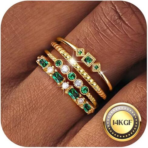 ORAZIO Gold Stackable Rings for Women Non Tarnish Dainty 14K Gold Plated Thin Knuckle Band Thumb Ring Set Cubic Zirconia Statement Anniversary Promise Wedding Engagement Stacking Rings Size 6-10 in Saudi Arabia