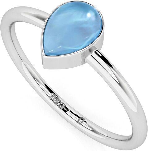 Natural Larimar Stackable Ring for Women in Sterling Silver, Leo, Pisces Zodiac Jewelry Gifts for Her (Round, Oval, Pear) in Saudi Arabia
