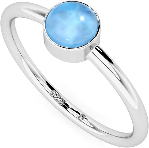Natural Larimar Stackable Ring for Women in Sterling Silver, Leo, Pisces Zodiac Jewelry Gifts for Her (Round, Oval, Pear) in Saudi Arabia