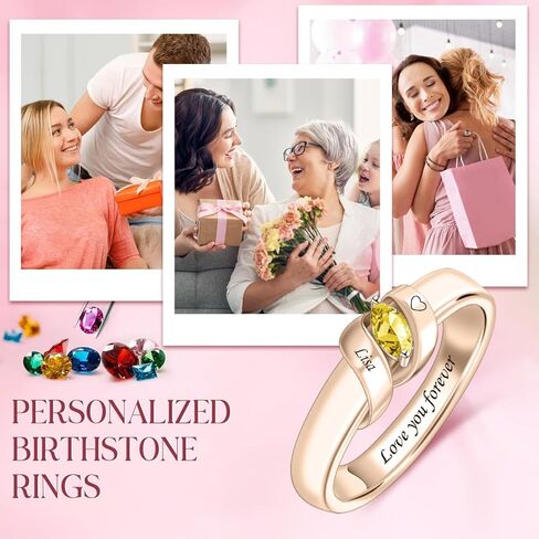 MissNaNa الأمهات خاتم مع 1/2/3/4/5/6 جوهرة الميلاد شخصية محفورة اسم خواتم للنساء التراص خاتم جوهرة للأم الجدة ابنة زوجة عيد ميلاد هدية عيد الميلاد in Kuwait