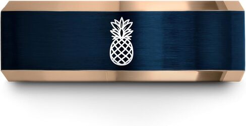 Hawaiian Pineapple style Shirt Ring - Gift for Tropical Shirt Fan - Band - Yellow Rose Gold Blue Silver - Tungsten - Flat Dome Bevel - 8mm - Anniversary Wedding - Men Women - Personalized Custom Engra in Saudi Arabia