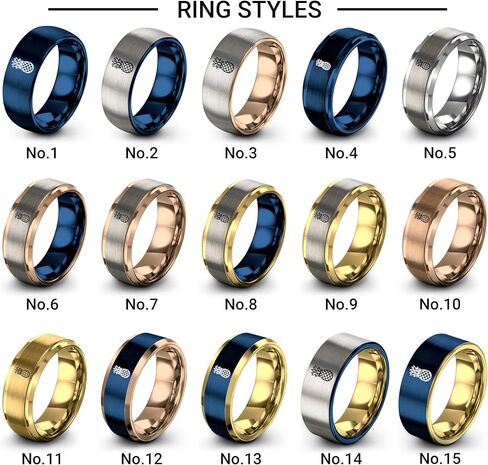 Hawaiian Pineapple style Shirt Ring - Gift for Tropical Shirt Fan - Band - Yellow Rose Gold Blue Silver - Tungsten - Flat Dome Bevel - 8mm - Anniversary Wedding - Men Women - Personalized Custom Engra in Saudi Arabia