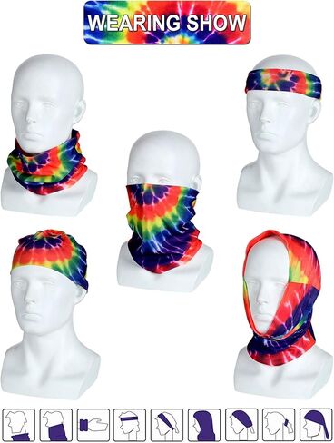 9 Pieces Hippie Tie Dye Bandana Headband Head Tie Neck Gaiter Face Mask Non Slip Hippie Costume Set Gay Rainbow Sun Protection Mask in Saudi Arabia