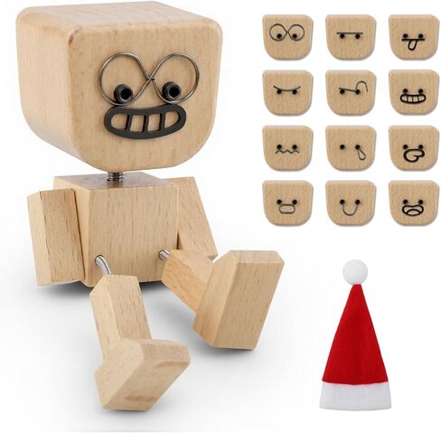 1PCS Shaking Feet Wooden Doll, Tiny Wooden Shaking Man Doll with Spring Legs with 12pcs Magnetic Expressions Funny Cars Ornaments Wood Desktop Decor, Car Dashboard Accessories in Saudi Arabia