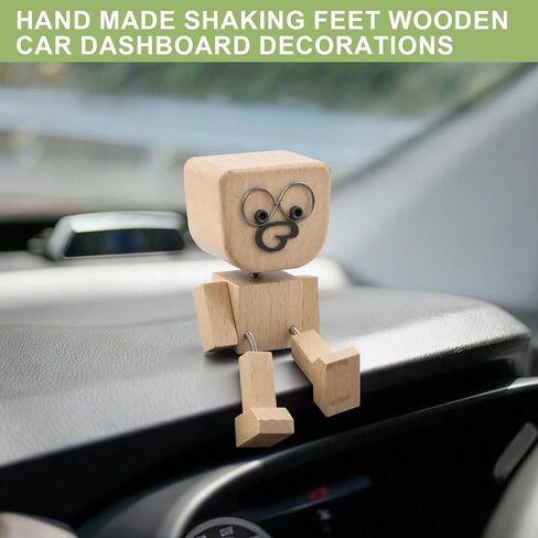 1PCS Shaking Feet Wooden Doll, Tiny Wooden Shaking Man Doll with Spring Legs with 12pcs Magnetic Expressions Funny Cars Ornaments Wood Desktop Decor, Car Dashboard Accessories in Saudi Arabia