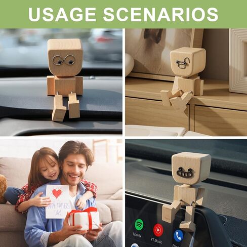 1PCS Shaking Feet Wooden Doll, Tiny Wooden Shaking Man Doll with Spring Legs with 12pcs Magnetic Expressions Funny Cars Ornaments Wood Desktop Decor, Car Dashboard Accessories in Saudi Arabia