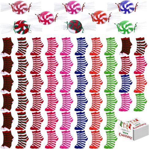 Shihanee 56 Pairs Warm Christmas Fuzzy Socks with Candy Gift Packaging Fuzzy Stripe Slipper Soft Fluffy Athletic Socks Stocking Stuffers Women Christmas Gifts in Saudi Arabia