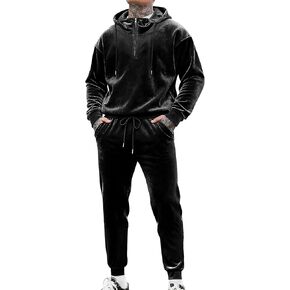 LecGee Mens Velvet Tracksuit Quarter Zip Pullover Hoodie and Joggers Sweatpants Casual Velour Sweatsuit Set in Saudi Arabia