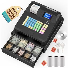 Cash Register for Small Businesses with Scanner, Electronic Cash Registers with Dual Display for Cashier and Customer, Auto Receipt Print& Cash Drawer for Store/Restaurant in Kuwait