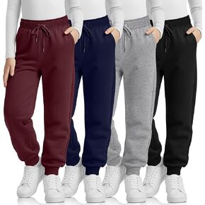 4 Pack Girl's Sweatpants Casual Athletic Drawstring Joggers with Pocket Baggy Lounge Active Running Pants in Saudi Arabia