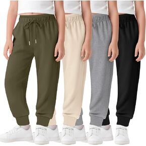 4 Pack Girls Joggers Lounge Sweatpants Drawstring Baggy Lightweight Kids Double Waisted Athletic Pants with Pockets in Saudi Arabia