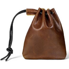 Leather Drawstring Coin Purse, Drawstring Cowhide Bag, Leather Drawstrings Pouch, Portable Retro Travel Phone Dice Storage Bag for Keys, Coins, Small Items Storage (Light Brown, 3.9 x 4.7 Inches） in Kuwait