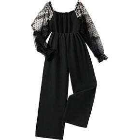 Girls' Dot Mesh Puff-Sleeve Jumpsuit long sleeve casual Loose Romper 7-13 Years in Kuwait