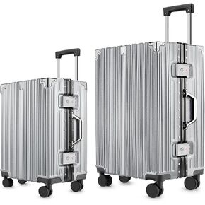 مجموعة أمتعة مكونة من قطعتين بدون سحاب - مقاس 20/28 بوصة معتمدة من شركة الطيران مقاس 22 × 14 × 9 بوصة وحقائب سفر مسجلة، هيكل صلب مقاوم للخدش 9H مع إطار من الألومنيوم لسفر العمل باللون الأسود in Kuwait