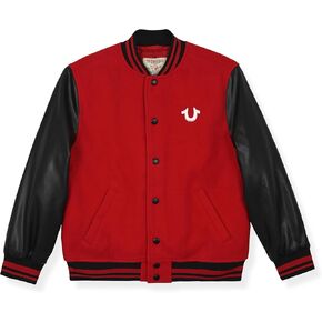 True Religion Boys Varsity Jacket – Stylish Button Front Jacket with Faux Leather Sleeves in Saudi Arabia