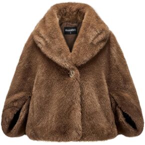 GRAN ORIENTE Women'S Short Faux Fur Coat Shawl Style,Warm Loosely Fitted Evening Wedding Casual Outwear Crop Cape in Kuwait