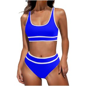 Womens High Waisted Bikini Sets Color Block Cheeky Bathing Suit Sporty Two Piece Tummy Control Swimsuits in Saudi Arabia