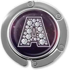 هدايا خطافية أولية من الماس المضحك - حرف فضي ماسي A - حامل محفظة قابل للطي للطاولة - شماعة حقيبة يد مستديرة للنساء - هدايا عيد ميلاد للعائلة وزملاء العمل والصديق والسيدة الرئيسة in Kuwait