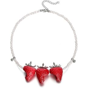 BriLove Cute Funny Strawberry Collar Neckalce for Women Summer Halloween Costume Cosplay Party Sweet Strawberries Lover Jewelry Gifts in Saudi Arabia