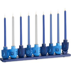 قطعة مركزية من Rite Lite Blue Dreidels Menorah الحديثة لعيد الحانوكا لتزيين حفلات العطلات اليهودية | الراتنج يناسب معظم شموع شانوكا، ديكور يهودي أنيق لمهرجان الأضواء، هدايا مضيفة، 11.50 سم ارتفاعًا in Saudi Arabia