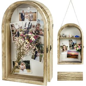 Shadow Box Frame 10x16 with Removable Shelves, Wood Shadow Boxes Display Cases for Flowers Graduation Wedding Bouquet Gifts Picture Photo Memory, Linen Back, Acrylic Door in Saudi Arabia