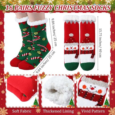 16/24 Pairs Christmas Slipper Socks for Women Men Fuzzy Non-slip Cozy Fluffy Holiday Thermal Socks Bulk Gifts in Saudi Arabia