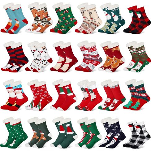 16/24 Pairs Christmas Slipper Socks for Women Men Fuzzy Non-slip Cozy Fluffy Holiday Thermal Socks Bulk Gifts in Saudi Arabia