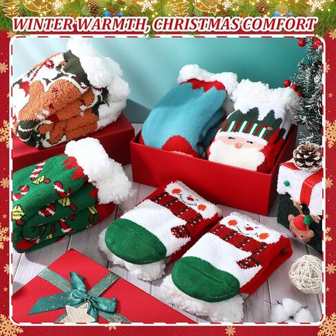 16/24 Pairs Christmas Slipper Socks for Women Men Fuzzy Non-slip Cozy Fluffy Holiday Thermal Socks Bulk Gifts in Saudi Arabia