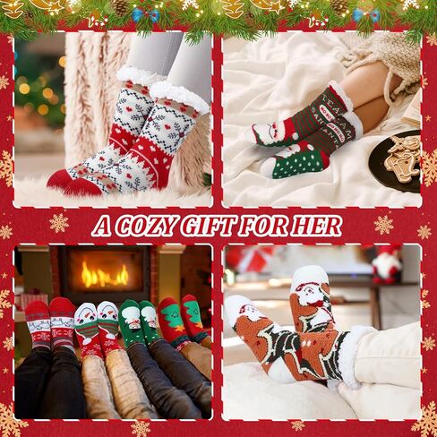 16/24 Pairs Christmas Slipper Socks for Women Men Fuzzy Non-slip Cozy Fluffy Holiday Thermal Socks Bulk Gifts in Saudi Arabia