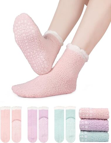 3 Pairs Slipper Fuzzy Socks for Women, Grippy Socks, Christmas Gifts & Stocking Stuffers, Warm Winter Gift in Saudi Arabia