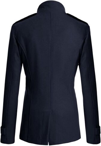 Lu's Chic Men's Long Sleeve Tops Double Breasted Slim Fit Pea Coat Jacket Fashion Outerwear in Saudi Arabia