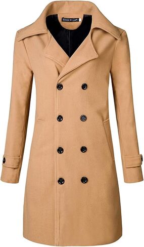 Lu's Chic Men's Long Sleeve Tops Double Breasted Slim Fit Pea Coat Jacket Fashion Outerwear in Saudi Arabia